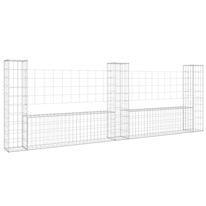 vidaXL - Schanskorf - U-vormig - met - 3 - palen - 260x20x100 - cm - ijzer