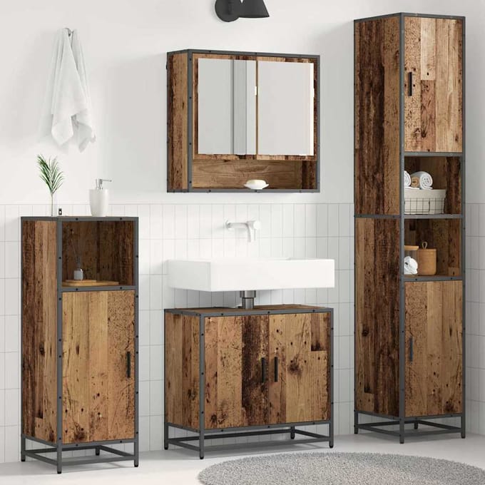 vidaXL - Badkamermeubel - Set - 3 - st - Oud - Hout - Bewerkt - hout