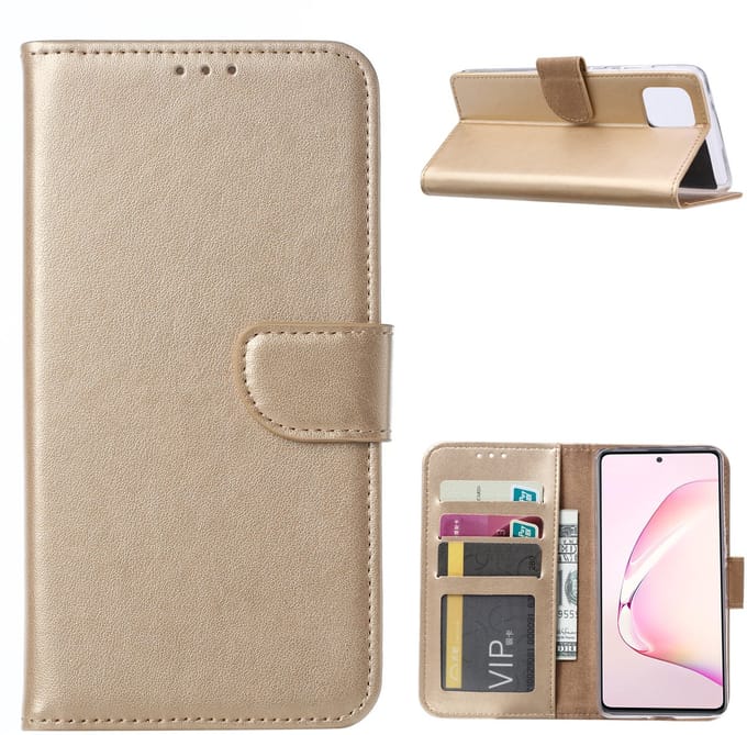 Hoesje Geschikt Voor Samsung Galaxy Note 10 Lite Hoesje met Pasjeshouder - Goud