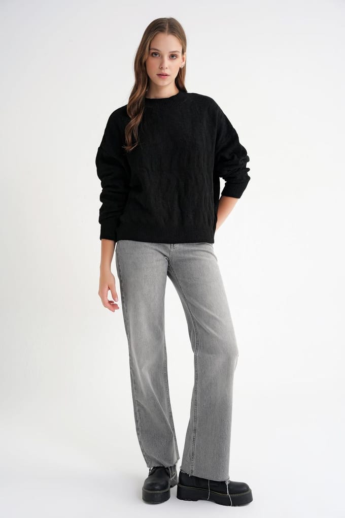 Geribbeld Brei Pullover Trui met Haar Vlechtpatroon