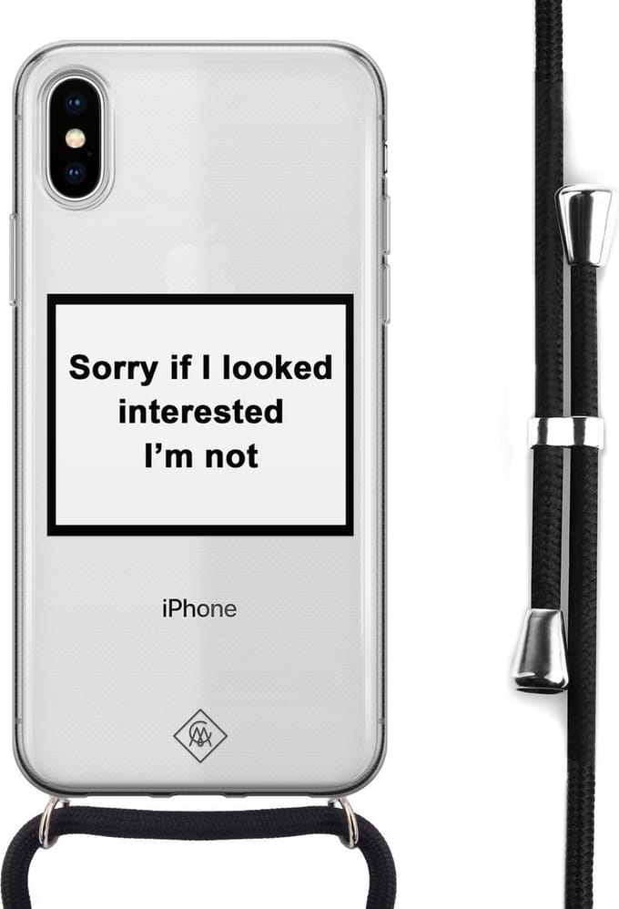 Casimoda® hoesje met koord - Geschikt voor iPhone Xs - Not Interested - Afneembaar koord - Siliconen/TPU - Transparant
