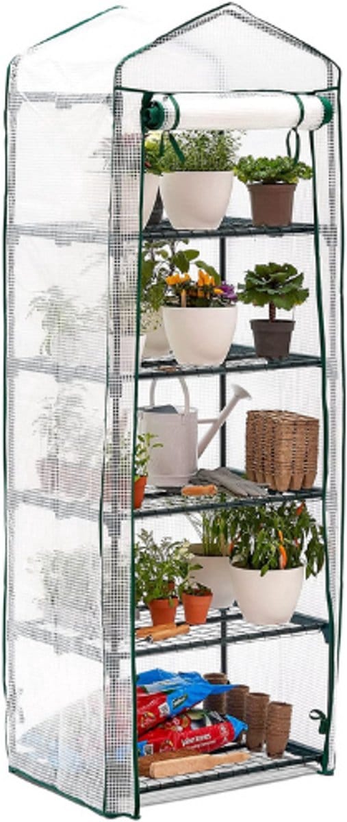 Thuys – Mini Tuinkas Met 5 Lagen – Met Stevig Stalen Frame – En Versterkt PVC Dekzeil – Compacte Kweekkas