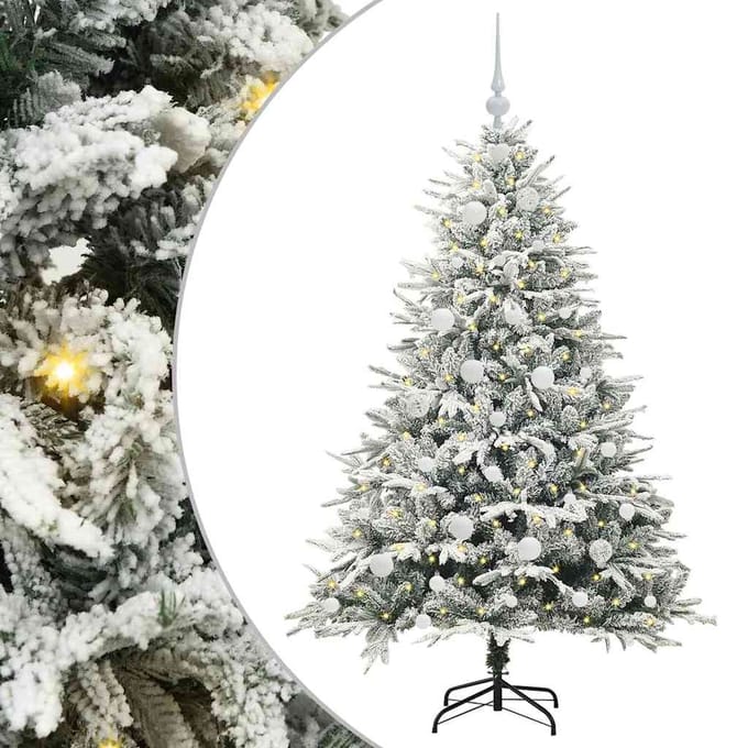 vidaXL - Kunstmatige - Voorverlichte - Kerstboom - met - Ballenset - Groen - 150 - cm