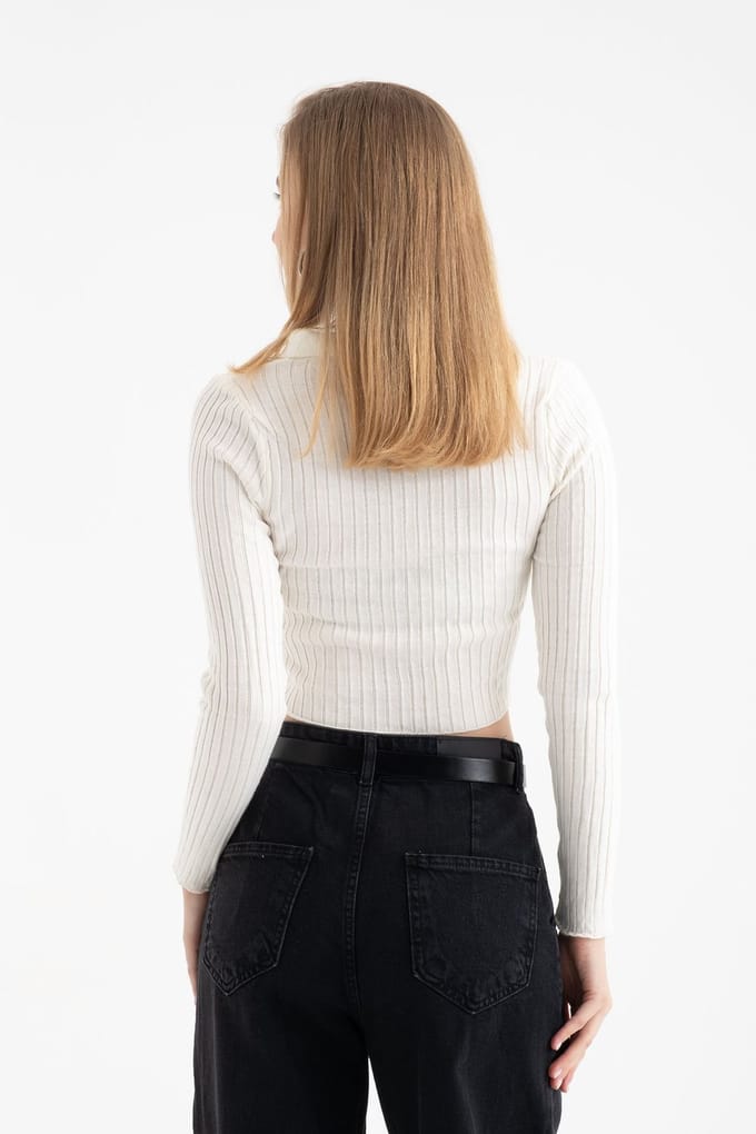 Korte Cardigan met Rits en Polokraag in Ribbelstructuur
