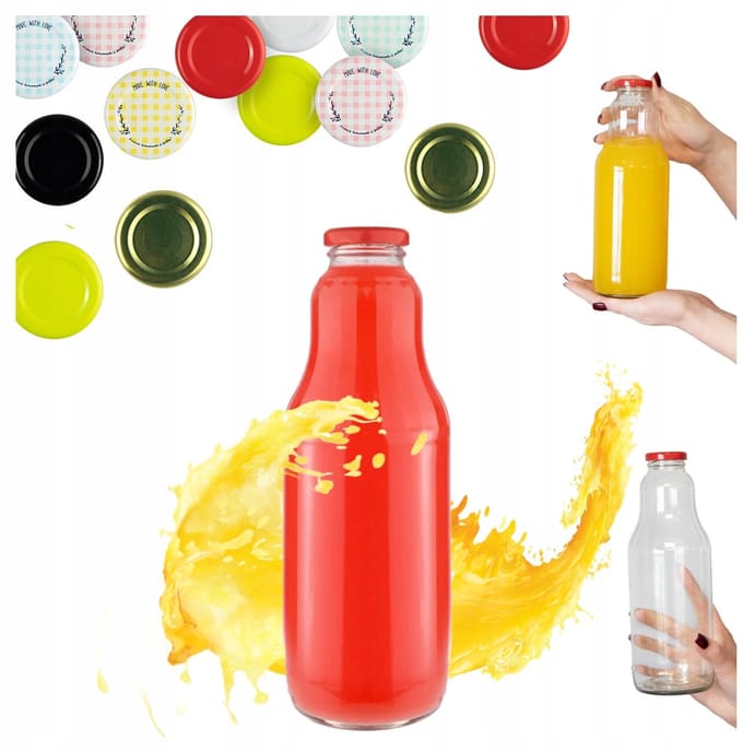 Bimberek FRUIT - Glazen Flessen - 1L - Voor Sap/Siroop - Met Deksel