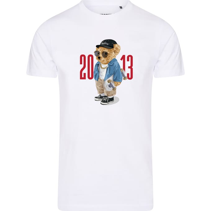 Heren Tee SS met Ballin Est. 2013 Skater Bear Tee Print - Wit - Maat S