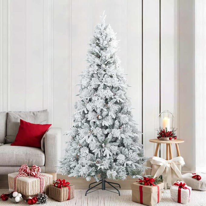vidaXL - Kunstkerstboom - met - Scharnier - en - Sneeuw - Vilt - Wit - 210 - cm