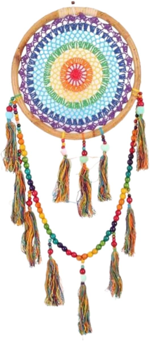 Dromenvanger Bamboe Rainbow Gehaakt - Regenboog - Dream Catcher - 32cm