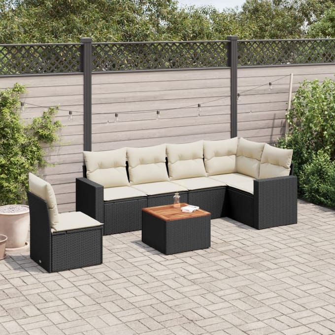 vidaXL - 7-delige - Loungeset - met - kussens - poly - rattan - zwart