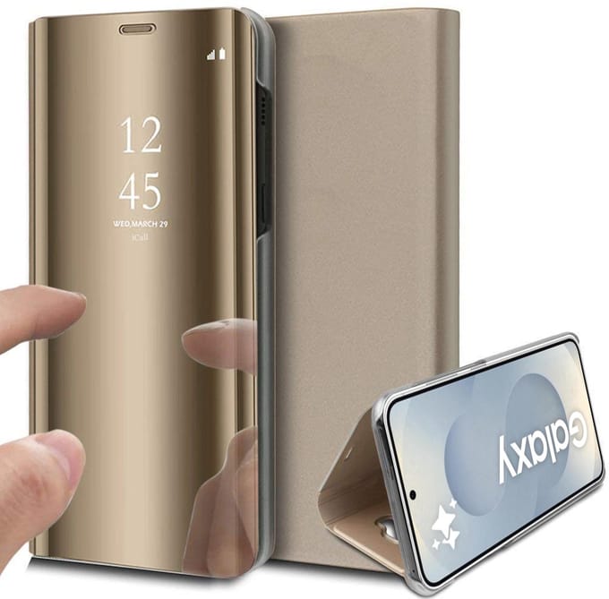Hoesje geschikt voor Samsung Galaxy S25 Plus - Spiegel Book Case Goud