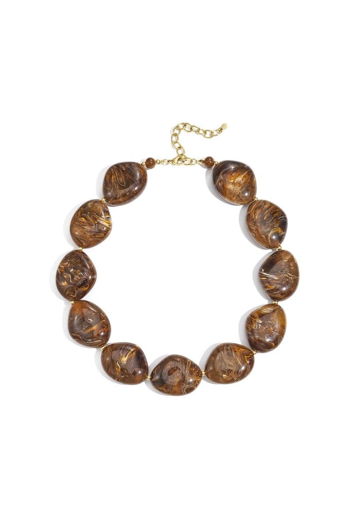 Bijoutheek Collier Kralen Grof Plat Statement Bruin