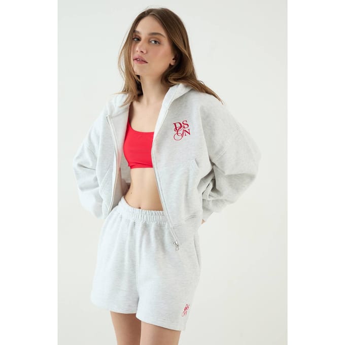 Dames Dsgn Studio Boxy Crop Hoodie Met Rits | Asgrijs | Maat: Medium