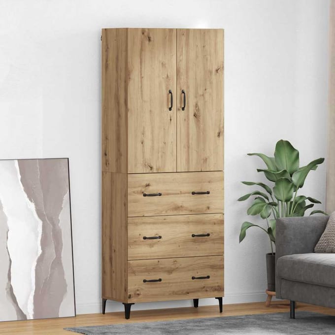 vidaXL Highboard Artisan Eiken 69,5 x 34 x 180 cm Bewerkt hout
