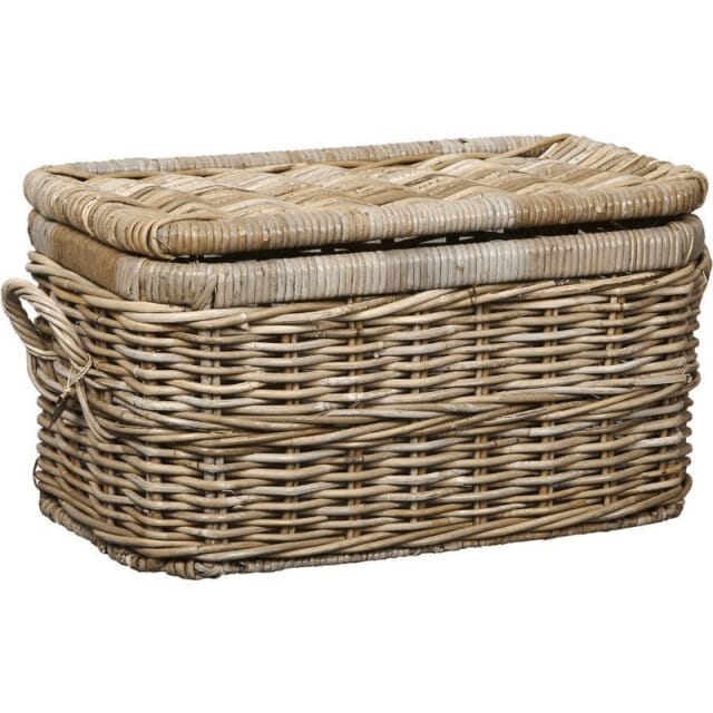 Van der Leeden Opbergmand Rotan met deksel - S - Grijs