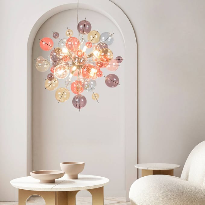 Näve Hanglamp Explosion, Ø 65 cm, glas, pastelkleurig, G9