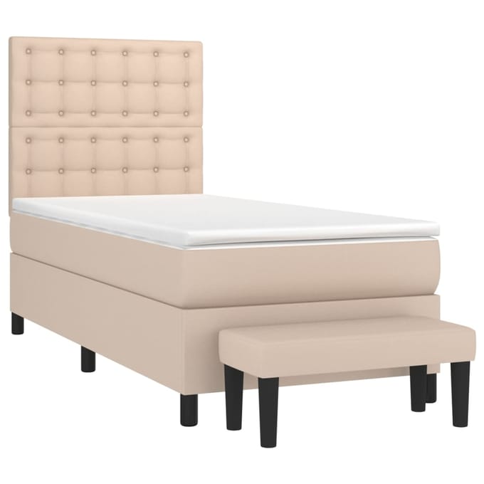 vidaXL - Boxspring - met - matras - kunstleer - cappuccinokleurig - 90x190 - cm