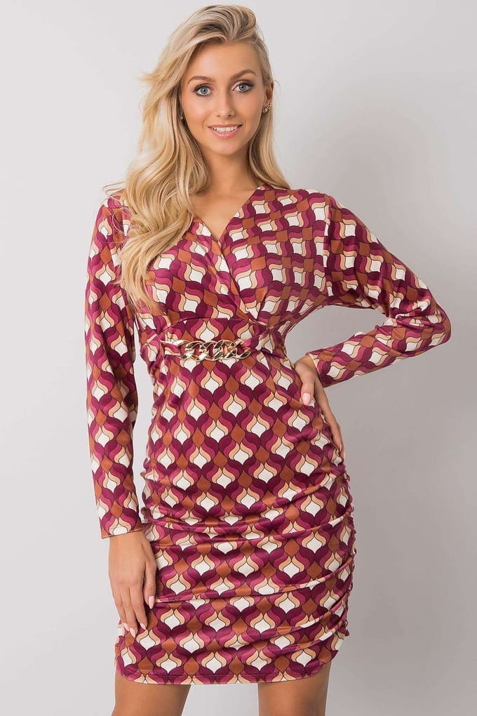 Velvet Retro Print Dress - Fuchsia / Einheitsgröße