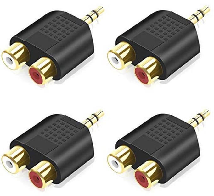 3,5 mm naar RCA Splitter 4 Stuks - Stereo Mannelijk naar Dubbele RCA Vrouwelijk Audioadapter