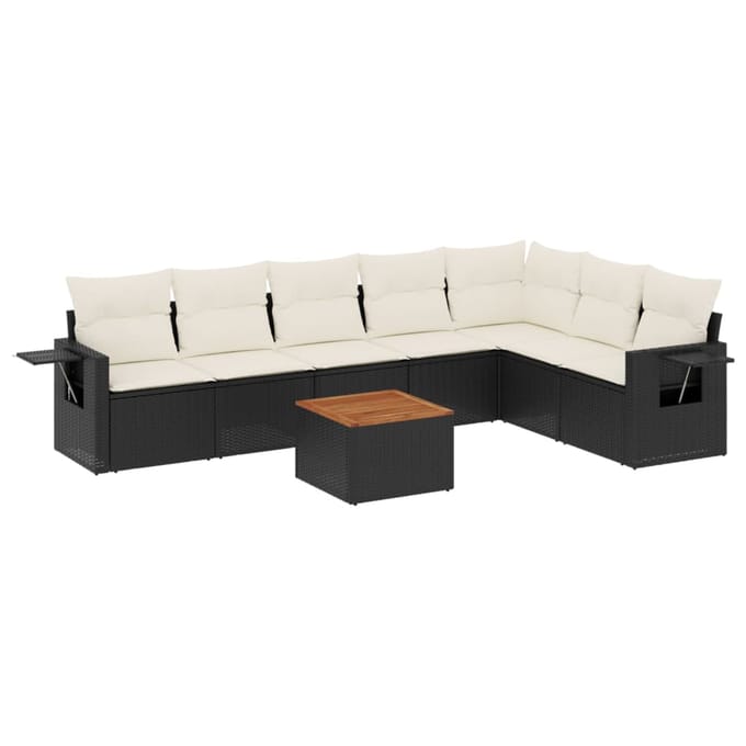 vidaXL - 8-delige - Loungeset - met - kussens - poly - rattan - zwart