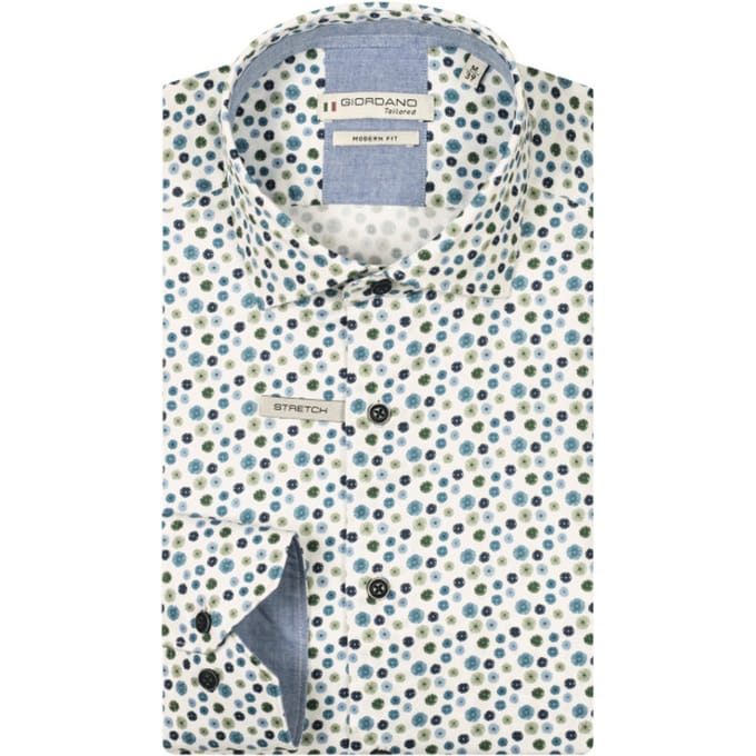 Giordano - Lange mouw overhemd - Mannen - L - Groen - Katoen - 517822