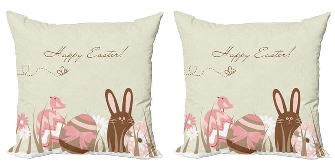 ABAKUHAUS Ostern Sierkussenhoes Set van 2, Pastel tonte Eier Vogels, Modern Accent Dubbelzijdige Digitale Print, 40x40, Meerkleurig