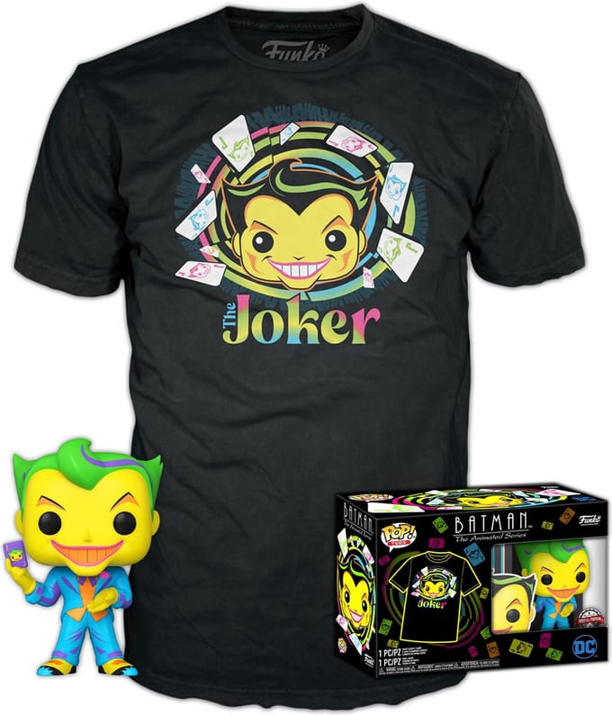 DC Comics Batman Joker Exclusieve POP & T-shirt Set - Blacklight Zwart (Maat: M)