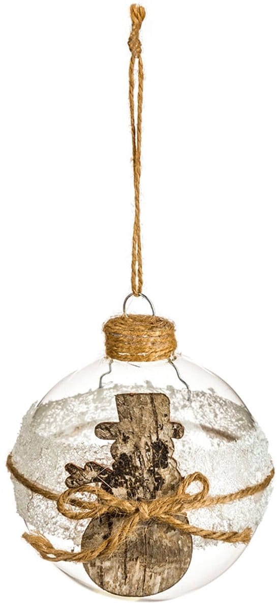 JJA - Kerstbal van glas, hout en jute, mat 8 cm