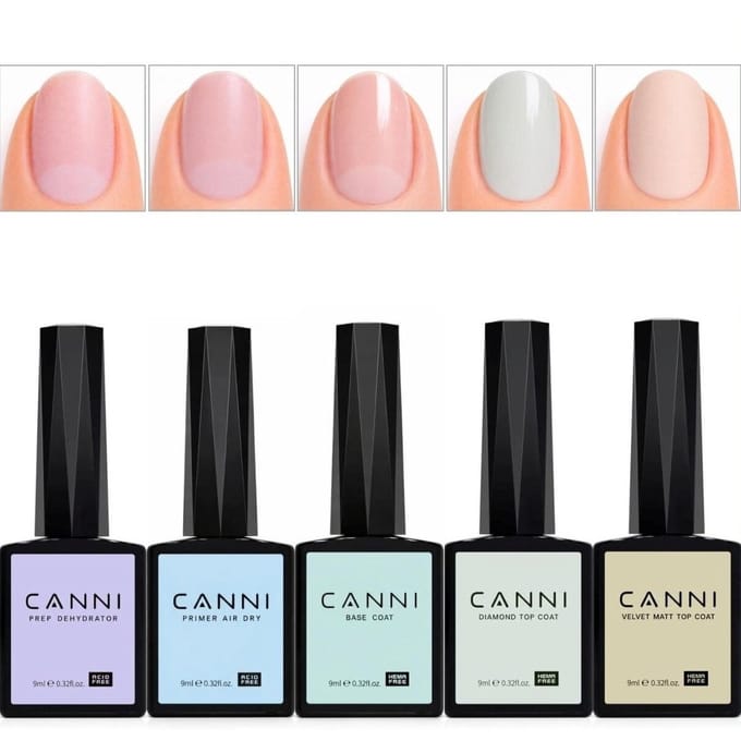 Canni - Gellak Startersset - 5 x 10 ml - Primer - Dehydrator - Basecoat - Topcoat - Matte Topcoat - Nailprep - Gellak Basisset