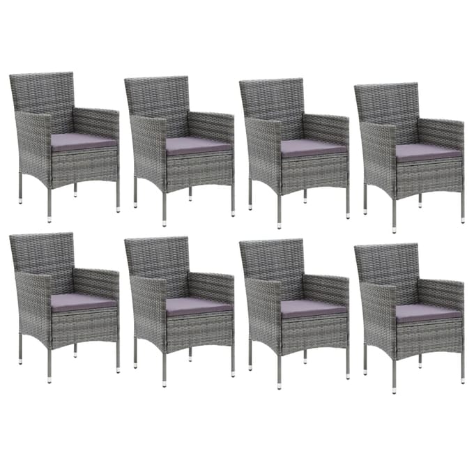 vidaXL - 9-delige - Tuinset - met - kussens - poly - rattan - grijs