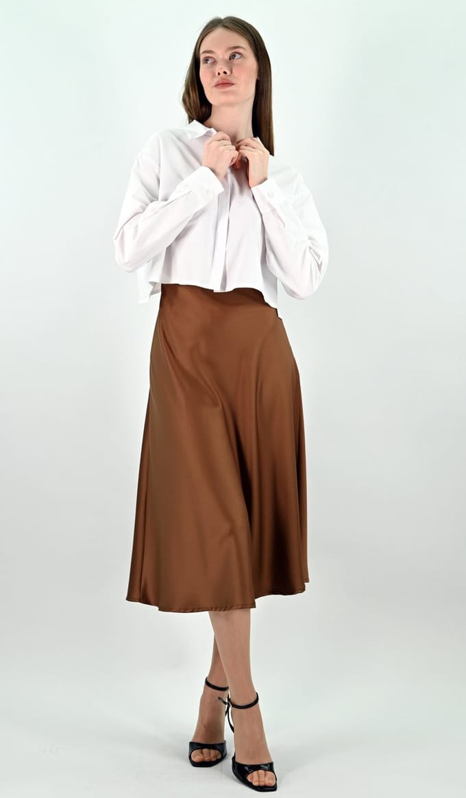YesMooi - Satijnen Midirok - Bruin - XL (42)