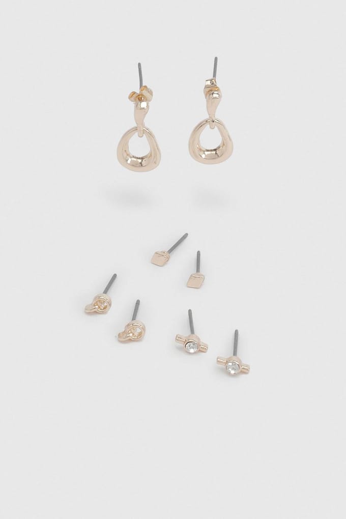 boohoo Dames Abstract Oorbellen Set Van 4 | Goud