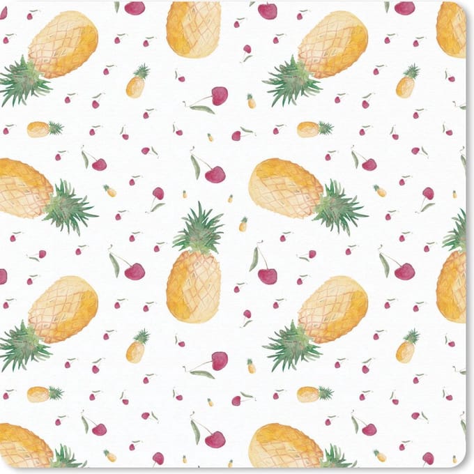 Muismat 20x20 cm - Mousepad Ananassen - Kersen - Waterverf - Muismatten
