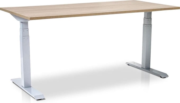 Zit-sta bureau elektrisch model MRC | 160 x 80 cm | frame wit - blad midden eiken | Memory bediening + USB! | 150KG draagkracht!