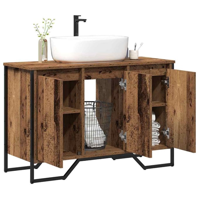 vidaXL - Wastafel - kabinet - voor - de - badkamer - Oud - Hout - 91 - x - 35 - x - 60 - cm