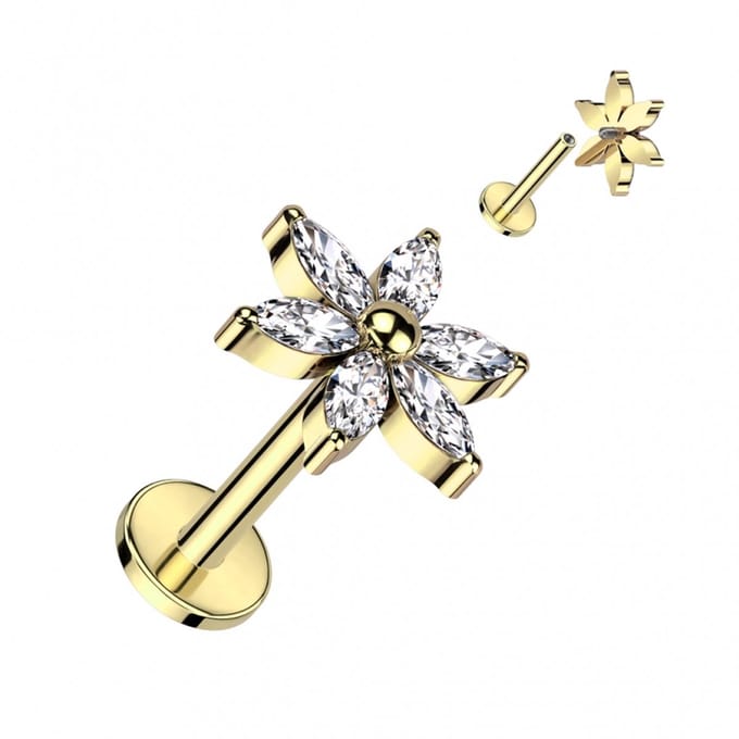 Piercing titanium 6 flower top 1.2x8 - goud - LMPiercings