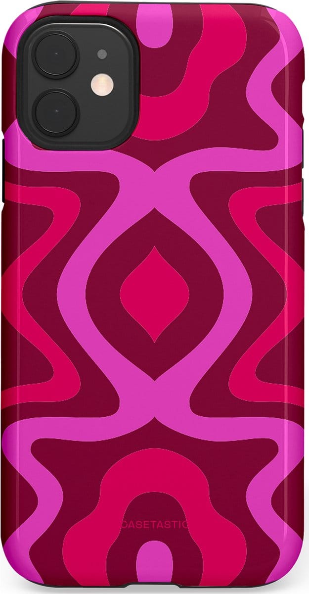 Casetastic hoesje geschikt voor Apple iPhone 11 - Dubbellaagse bescherming - Retro golf - Fashion Case - Roze Bordeaux Wit