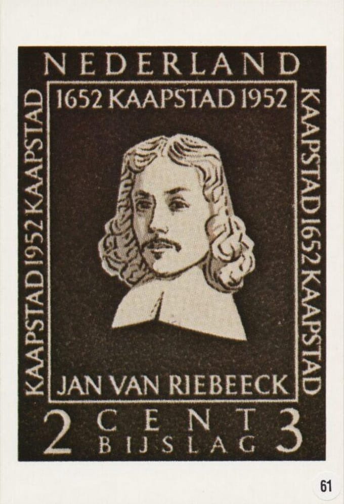 Briefkaart met afbeelding Jan van Riebeeck postzegel