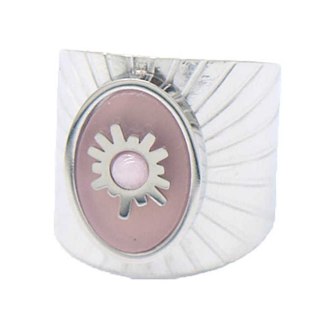 Ring met Roze Steen - RVS - One Size - Zilverkleurig