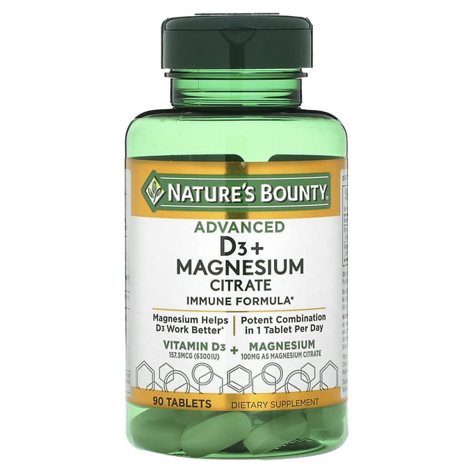 Nature's Bounty, Geavanceerde D3 + Magnesiumcitraat, 90 tabletten