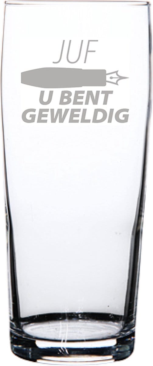 Gegraveerde bierfluitje 19cl Juf u bent geweldig