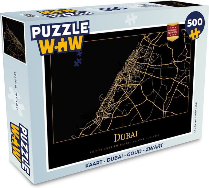 Puzzel Kaart - Dubai - Goud - Zwart - Legpuzzel - Puzzel 500 stukjes
