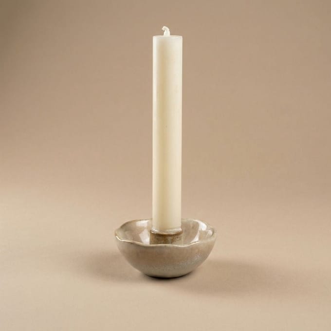 Keramische kaarsschotel - Lage ronde kaarshouder - Zand - Ø 7 cm