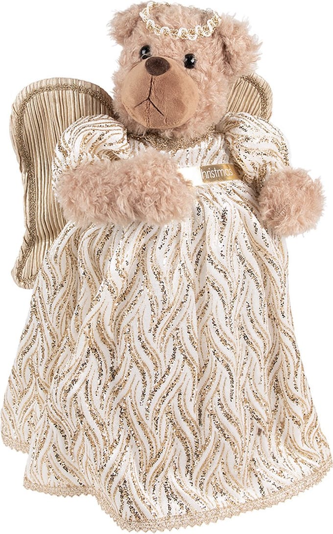 Clayre & Eef Kerstdecoratie Beer 40 cm Beige Goudkleurig Kunststof