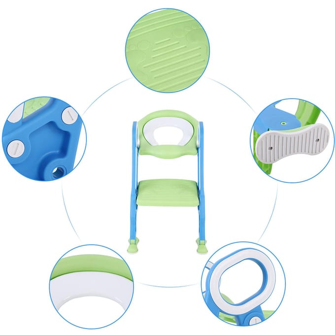 Baby Peuter Harde Toiletstoel Ladder Verstelbaar Veiligheid Potty Training Zetel (Blauwgroen)
