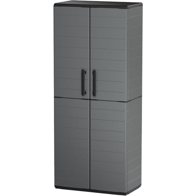 Hoge kast - TOOD - 2 deuren + 3 polypropyleen planken - 68 x 37 x H.163 cm - Grijs