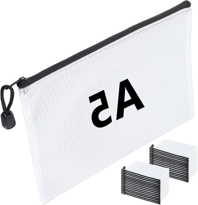 30 Stuks A5 Plastic Mappen, Mesh Zipper Pouches voor Documenten, Papieren en Knutselmaterialen