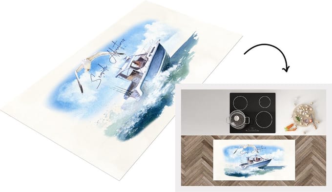 Keukenloper - Loper keuken - Boot - Vogel - Zee - 120x60 cm - Keukenloper vinyl