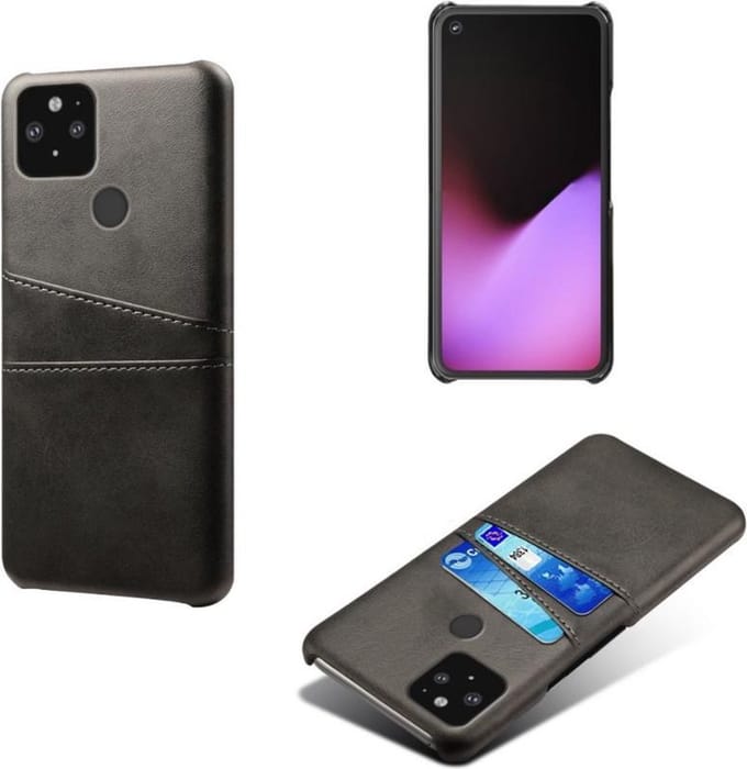 Back Cover met Opbergvakjes + Gehard Glas Screenprotector voor Google Pixel 5 _ Zwart