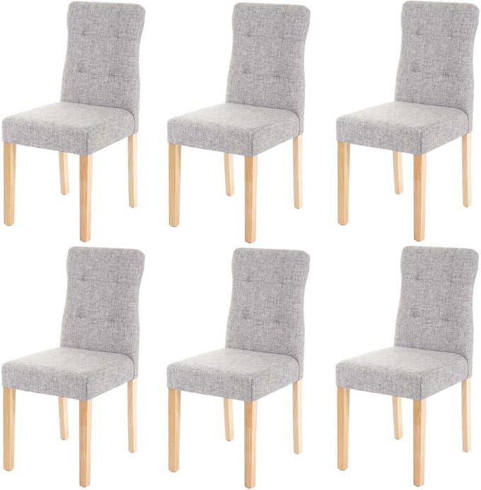 Set van 6 eetkamerstoelen MCW-E58, eetkamerstoelen ~ stof/textiel grijs, lichte poten