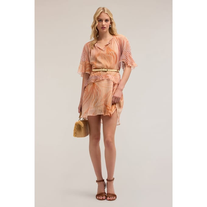 Motivi Flared Patterned Dress With Flounces Pink Taglia: 36 | Abiti Mini Outlet | Donna | Rosa